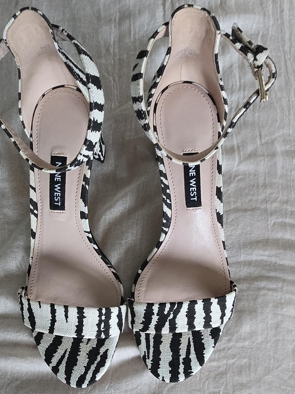 Nine West Black and White Zebra-Print Ankle-Strap Sandals